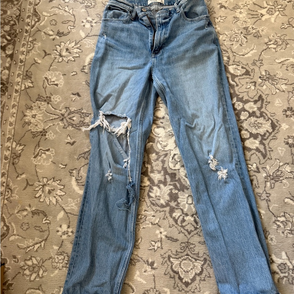 Abercrombie & Fitch Light Blue Straight-Leg Distressed Jeans